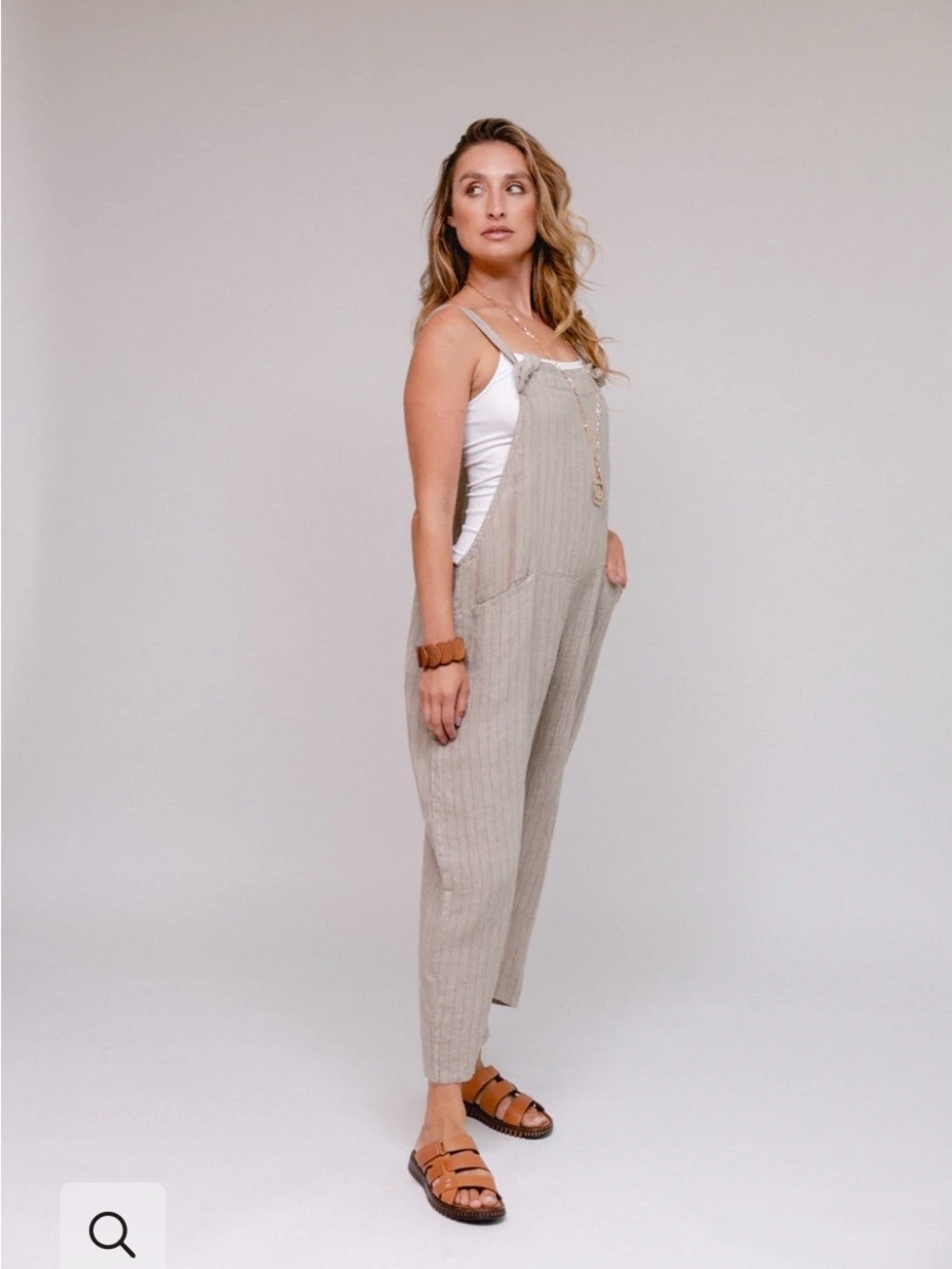 Saga 100% Linen Oatmeal Balloon Leg Jumpsuit Overalls One Size